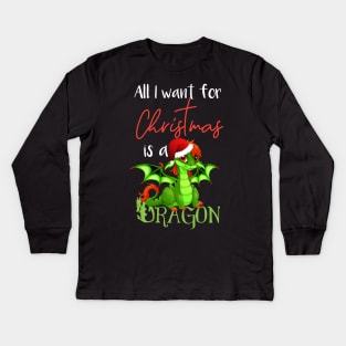Cute Anime Christmas Dragon TShirt - All I Want For Christmas is a Dragon Kids Long Sleeve T-Shirt